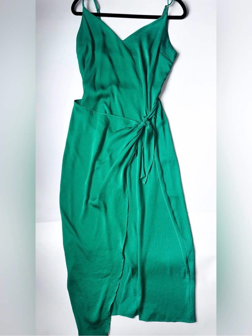 Tyche Emerald Green Midi Wrap Dress Side Tie sz L